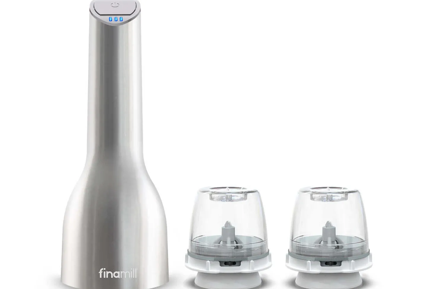 Moulin à épices électrique rechargeable Finamill PRO Plus inox + 2 capsules de broyage