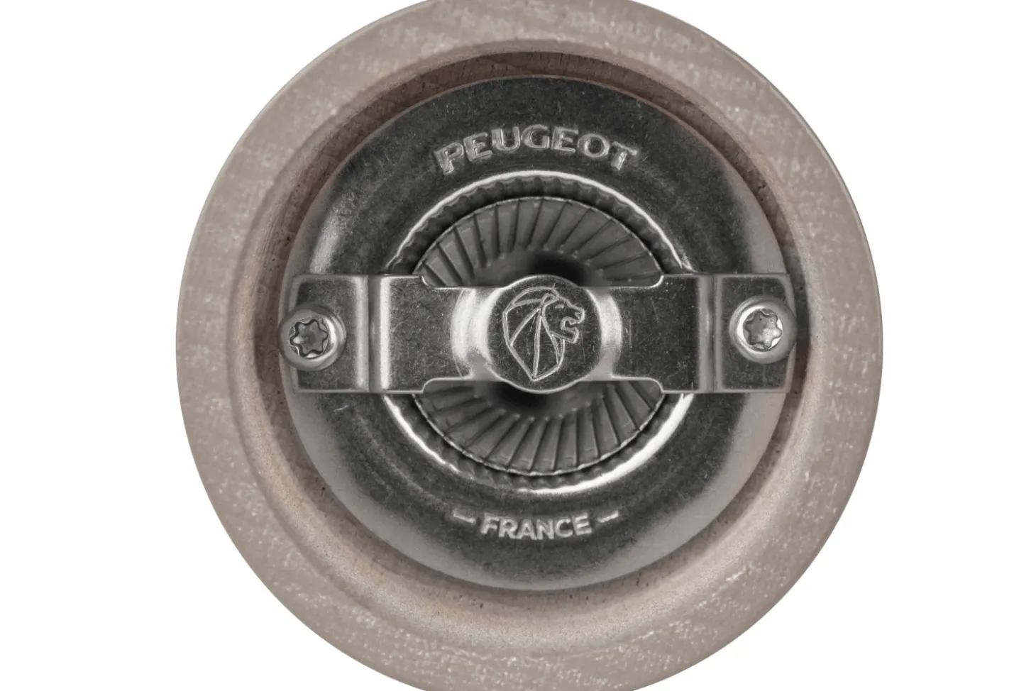 Moulin à sel sec manuel Peugeot Bistro en bois de hêtre laqué gris taupe 10cm