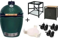Pack Big Green Egg Large barbecue + convEGGtor + table modulaire + meuble placard + 6 roulettes