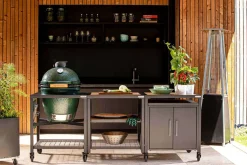 Pack Big Green Egg Large barbecue + convEGGtor + table modulaire + meuble d'extension + 6 roulettes