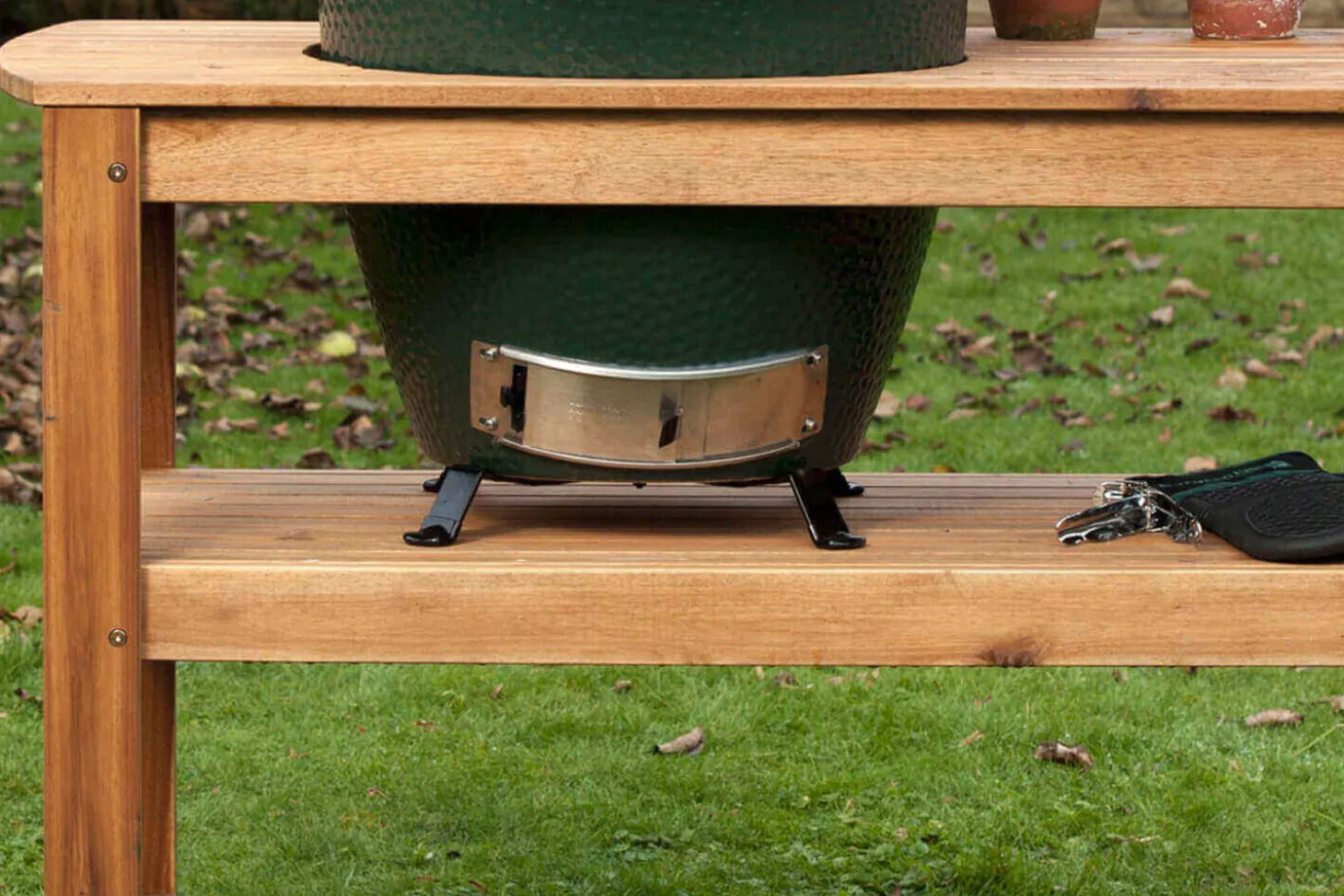 Pack Big Green Egg Large barbecue + table eucalyptus + convEGGtor + berceau de table + 4 roulettes