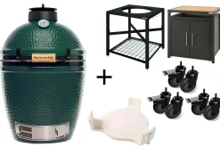 Pack Big Green Egg Medium barbecue + convEGGtor + table modulaire + meuble placard + 6 roulettes