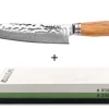 Pack Couteau de chef Wusaki Damas 10cr 20cm + Pierre à aiguiser 3000/8000