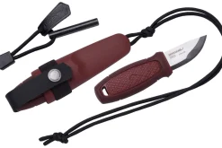 Petit couteau de poche Mora Eldris 12630 lame inox 5,9cm manche caoutchouc rouge avec allume-feu + étui