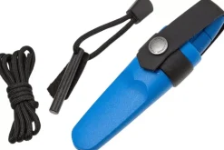Petit couteau de poche Mora Eldris 12631 lame inox 5,9cm manche caoutchouc bleu avec allume-feu + étui
