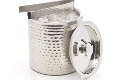 Petit seau à glace Barcraft en acier inox martelé avec couvercle 1,5L + pince à glaçon