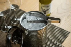 Petit seau à glace Barcraft en acier inox martelé avec couvercle 1,5L + pince à glaçon