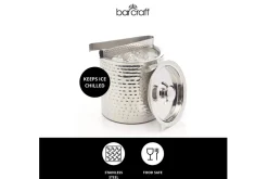 Petit seau à glace Barcraft en acier inox martelé avec couvercle 1,5L + pince à glaçon