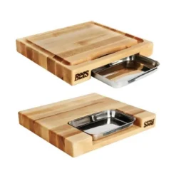 Planche Boos Blocks Prep Masters bois d'érable + plateau acier 38 x 36 x 6cm