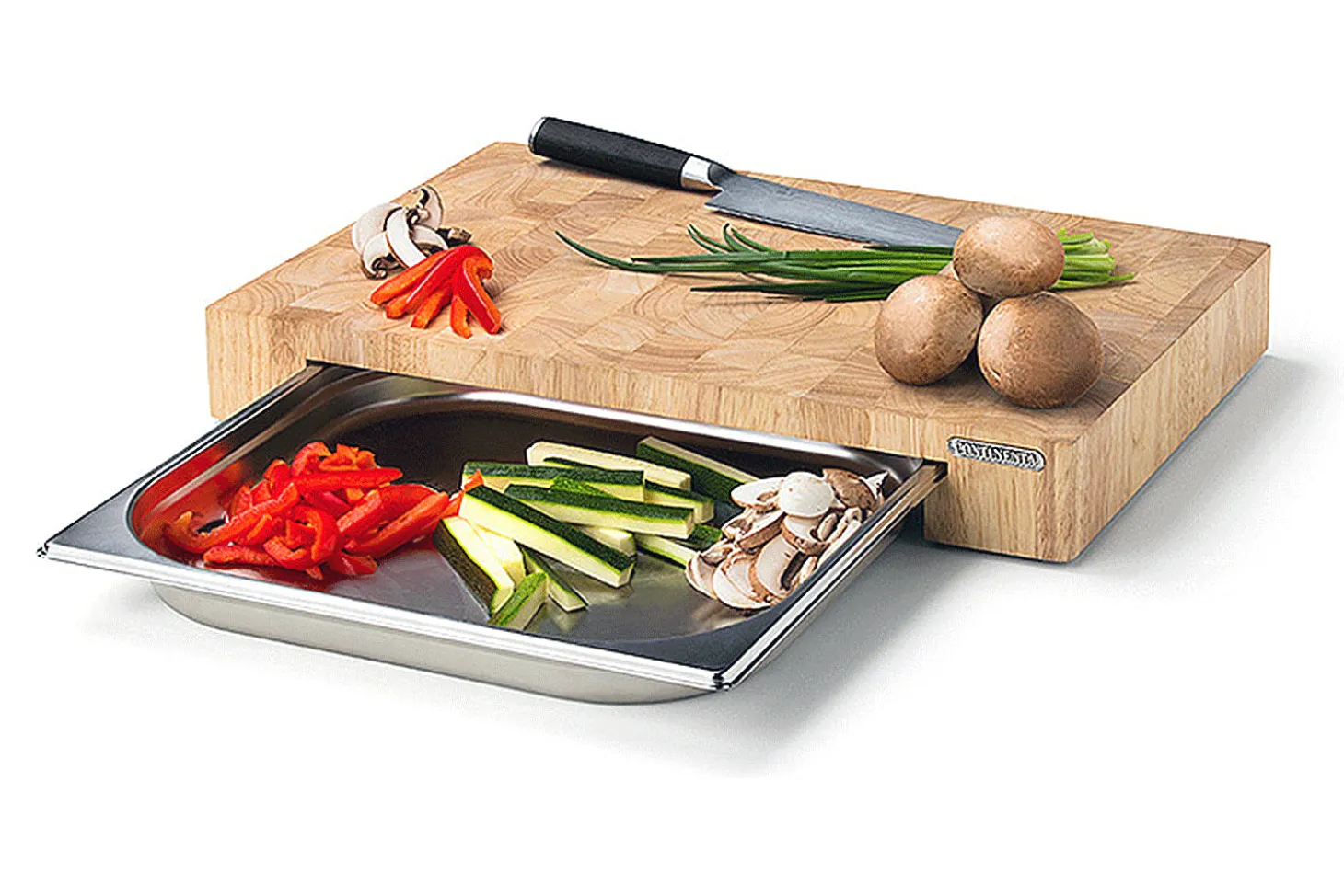 Planche à découper Continenta en bois 39x27x6cm + bac inox