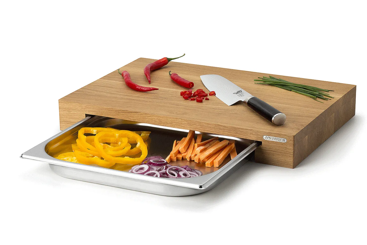 Planche à découper Continenta en bois 39x27x6cm + bac inox