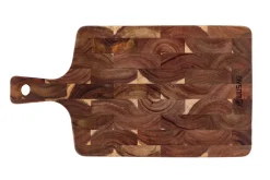 Planche à découper Wusaki en bois d'acacia damier avec poignée 41 x 22 x 2cm