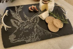 Planche de service en ardoise Selbrae House avec poignées 35x25cm - Motif cerf