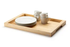 Plateau de service avec poignées Continenta en bois d'hévéa 54x36x4,3cm
