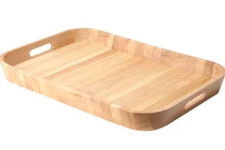 Plateau de service bords arrondis avec poignées Continenta en bois d'hévéa 53x35x5cm