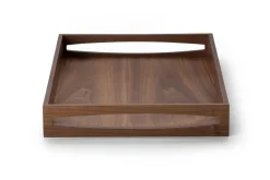Plateau de service rectangulaire avec poignées Continenta en bois de noyer 49x35x6,3cm