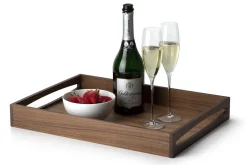 Plateau de service rectangulaire avec poignées Continenta en bois de noyer 49x35x6,3cm
