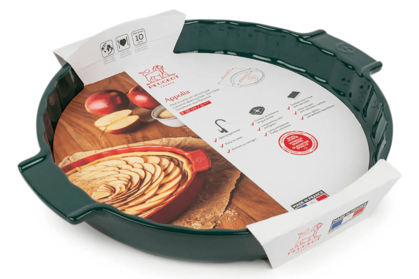 Plat à tarte Peugeot Appolia en céramique vert forêt diamètre 30cm