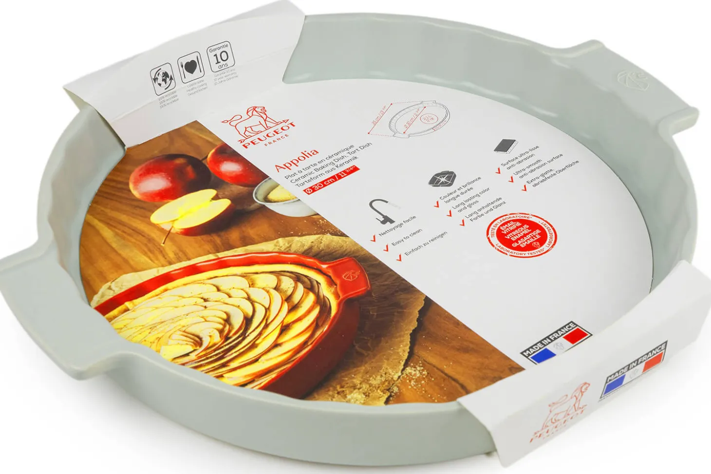 Plat à tarte Peugeot Appolia en céramique vert sauge diamètre 30cm