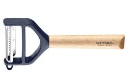 Éplucheur Opinel T-Duo bleu double lames microdentée et julienne manche en hêtre