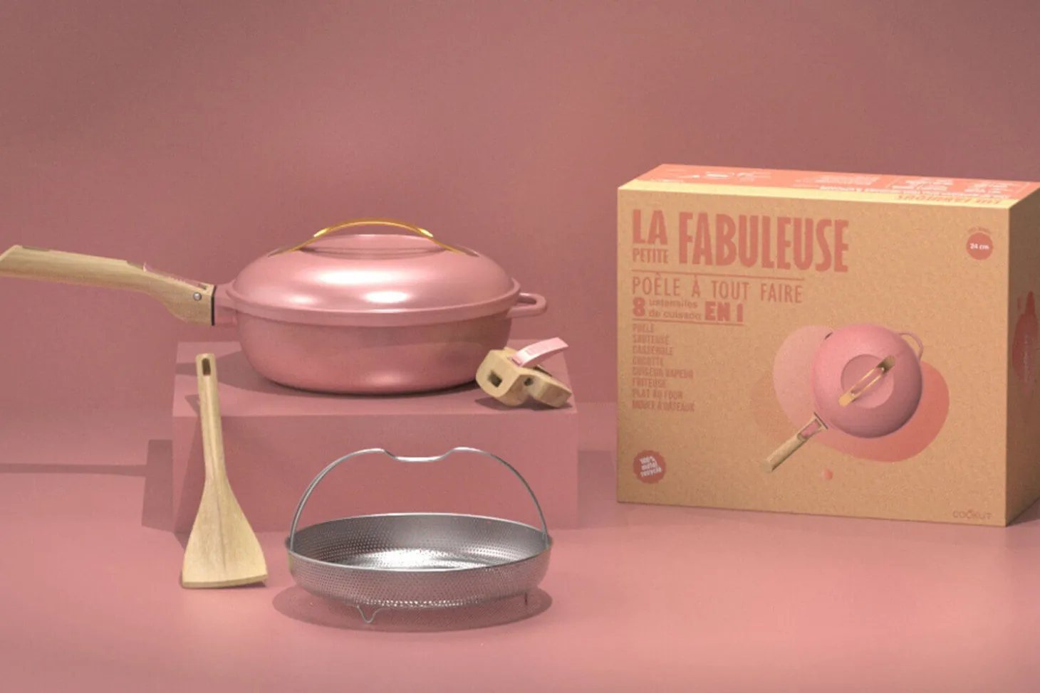 Poêle antiadhérente Cookut La Fabuleuse 8-en-1 pivoine