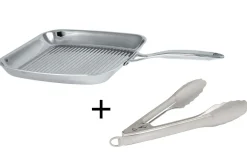 Poêle grill Cristel Castel'Pro inox + pince de service inox offerte - Exclusivité