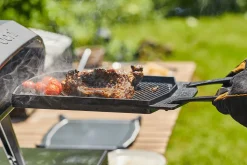 Poêle à griller Ooni double face en fonte manches amovibles + dessous-de-plat inox