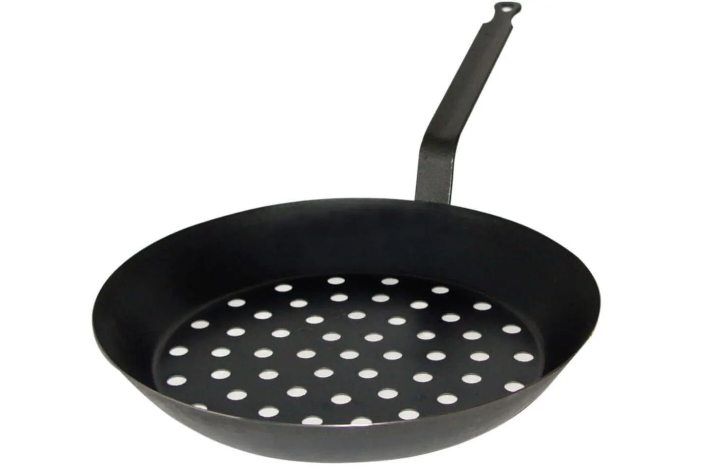 Poêle à marrons perforée Baumalu 28cm en tôle d'acier pour cuisson sur braise