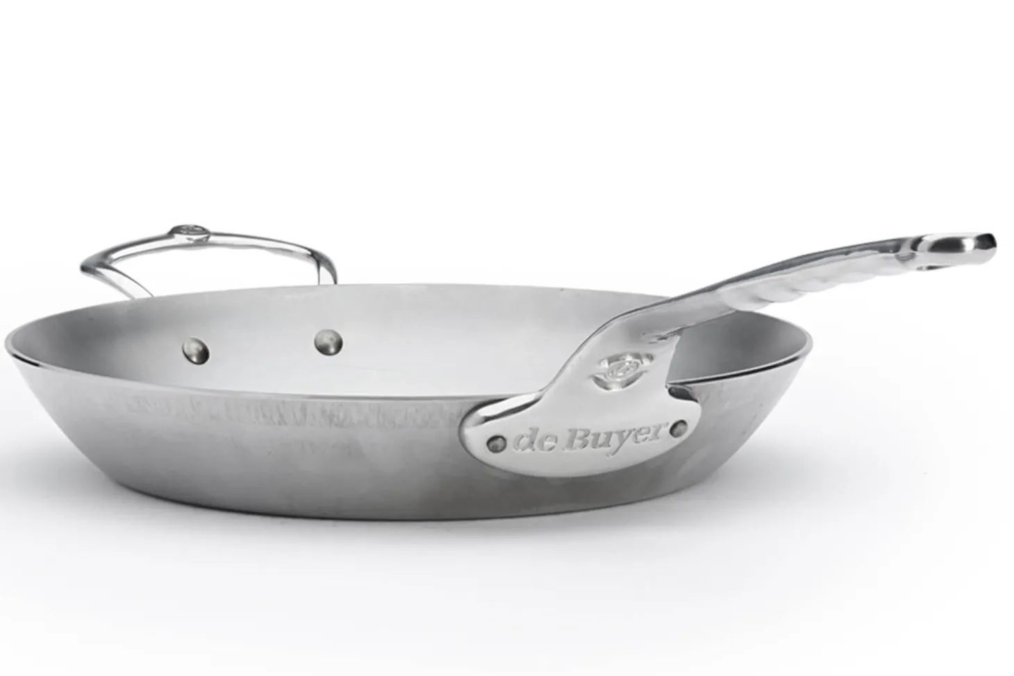 Poêle ronde De Buyer Mineral B Pro 32cm en acier, poignée et contre-poignée en fonte d'inox
