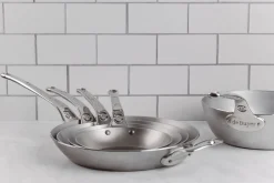 Poêle ronde De Buyer Mineral B Pro 32cm en acier, poignée et contre-poignée en fonte d'inox