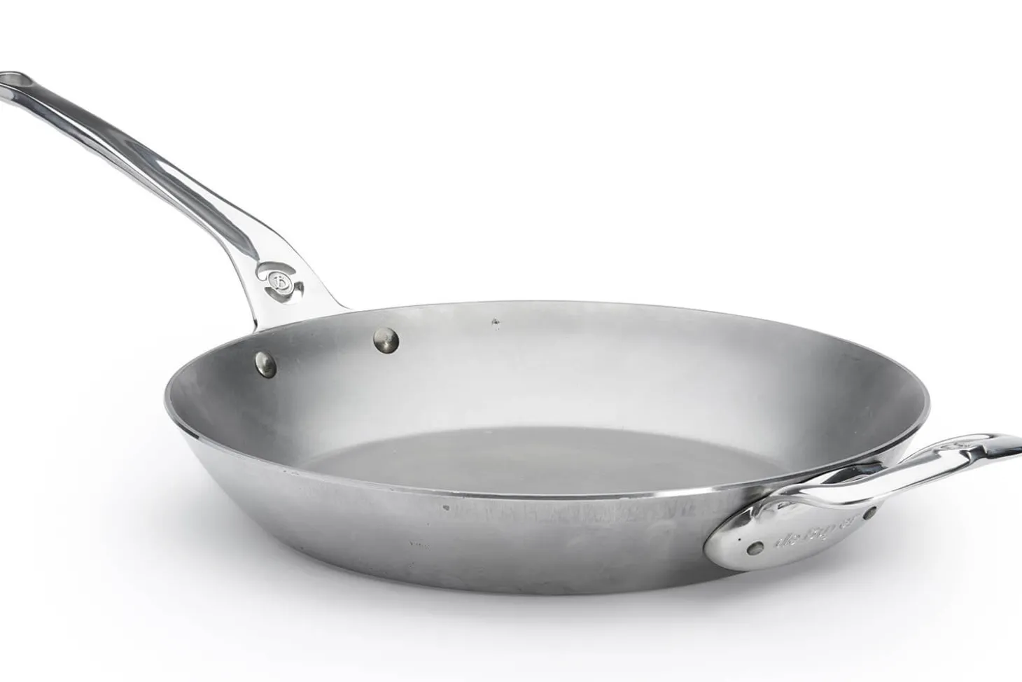 Poêle ronde De Buyer Mineral B Pro 32cm en acier, poignée et contre-poignée en fonte d'inox