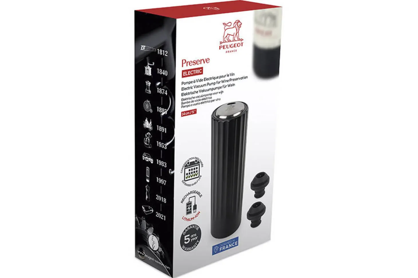 Pompe à vide automatique Peugeot Preserve Electric en ABS noir 14cm + 2 bouchons