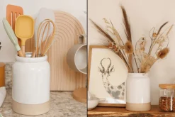 Porte-ustensiles KitchenCraft Idilica en grès crème