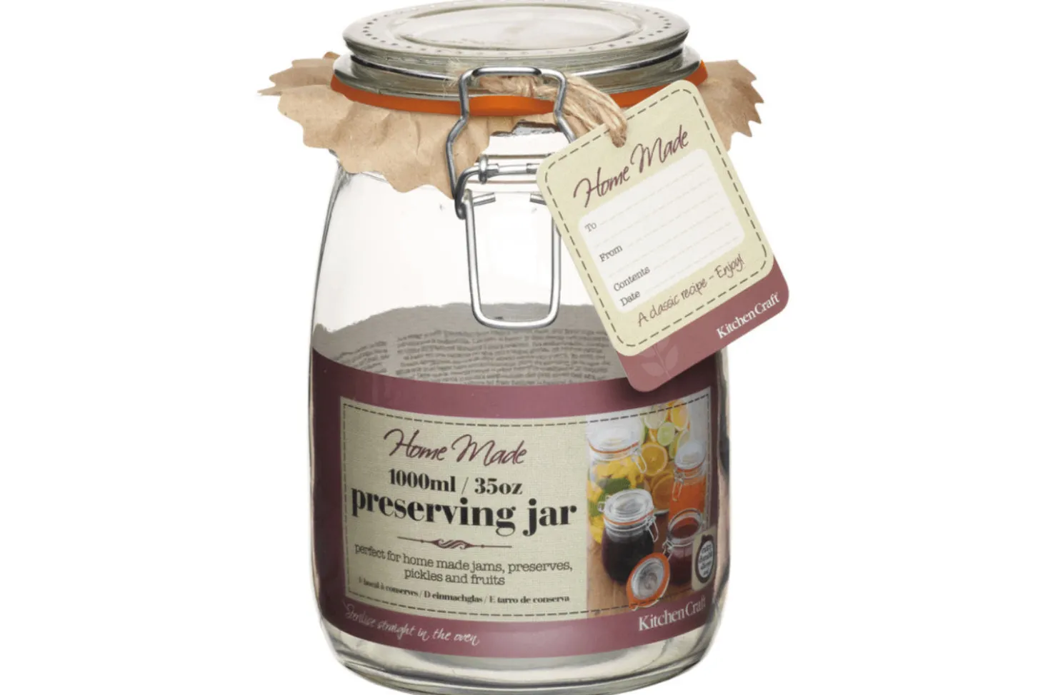 Pot de conservation KitchenCraft Home Made en verre 1L avec joint hermétique