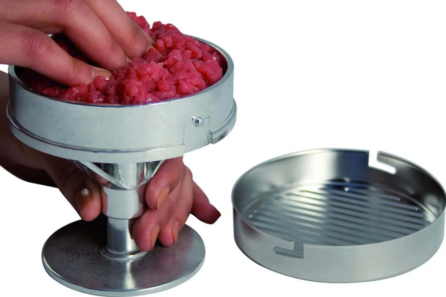 Presse-hamburger avec poussoir inox et fonte d'alu - Diamètre 10cm