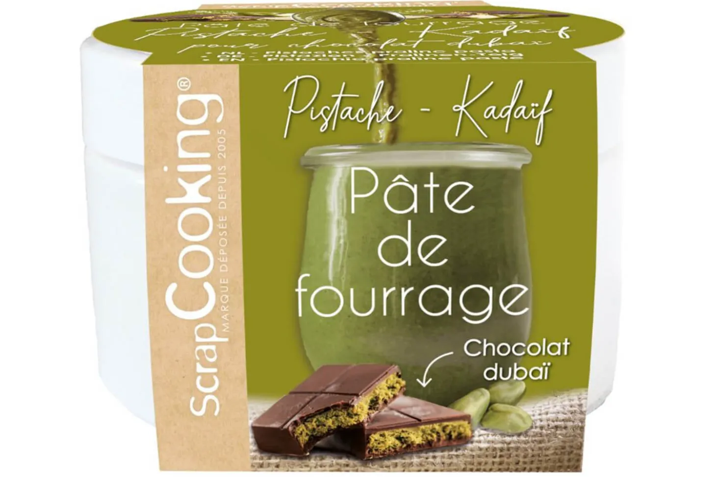Pâte de fourrage Scrapcooking Pistache Kadaïf pour chocolat Dubaï 200g