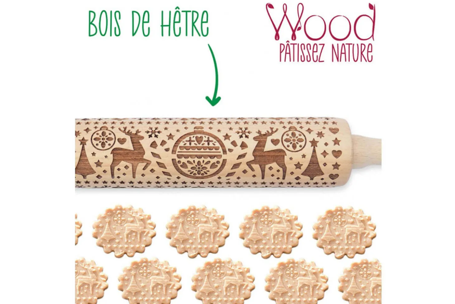 Rouleau à pâtisserie empreinte Scrapcooking Noël 39cm