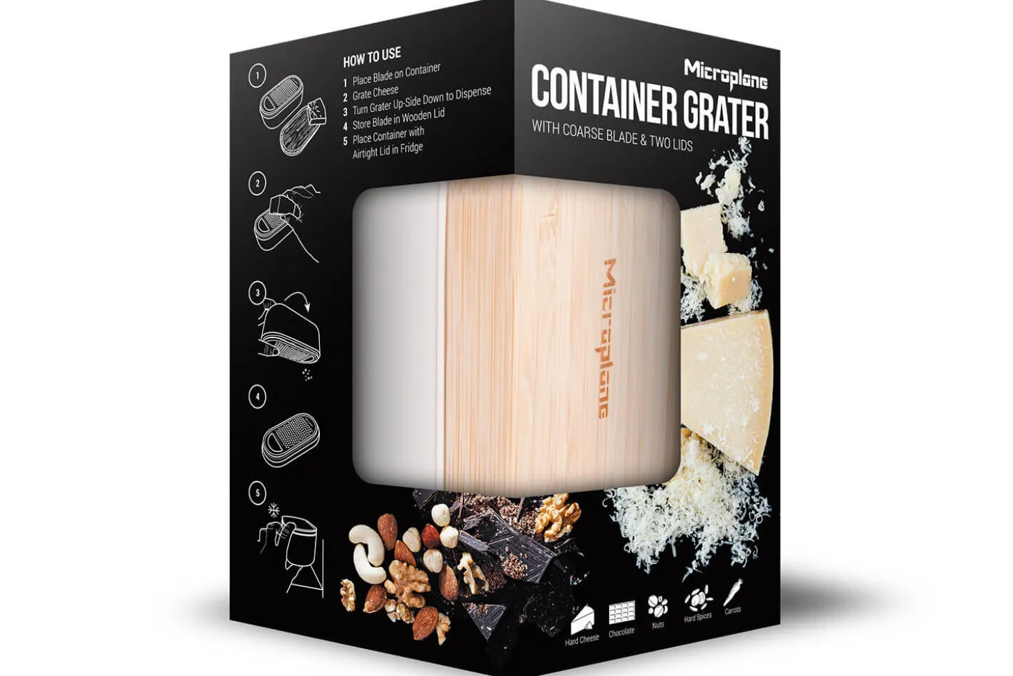 Râpe Microplane 3-en-1 blanche avec boîte de conservation et double couvercle