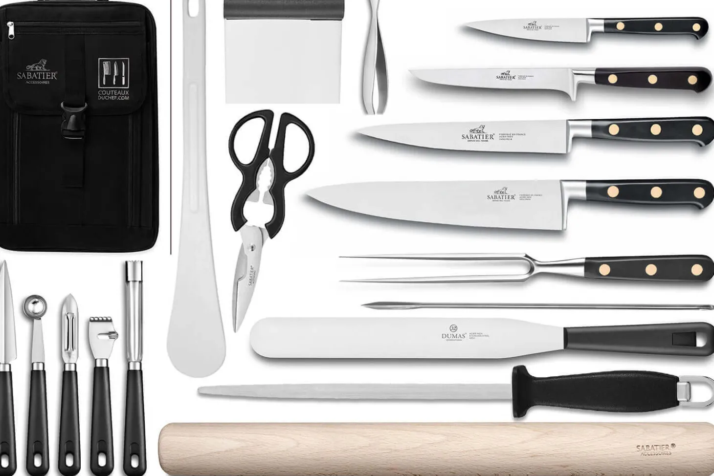 Sac spécial chef Sabatier Chef 4 couteaux de cuisine français + 14 ustensiles - Exclusivité