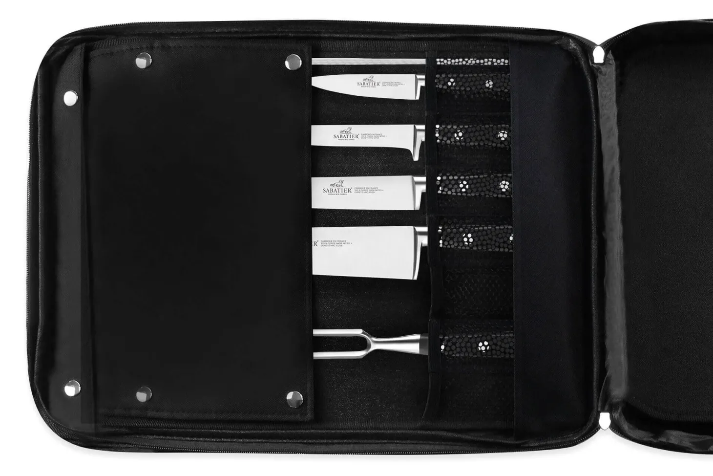 Sac spécial chef Sabatier Idéal Inox 4 couteaux de cuisine français + 14 ustensiles - Exclusivité