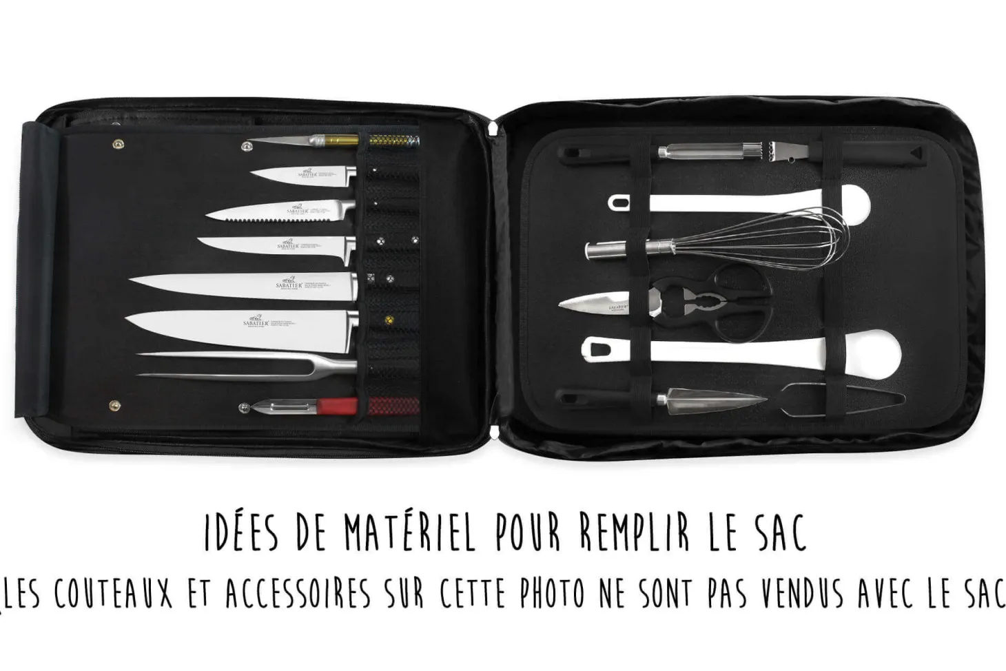 Sac spécial chef Sabatier Idéal Inox 4 couteaux de cuisine français + 1 fourchette - Exclusivité
