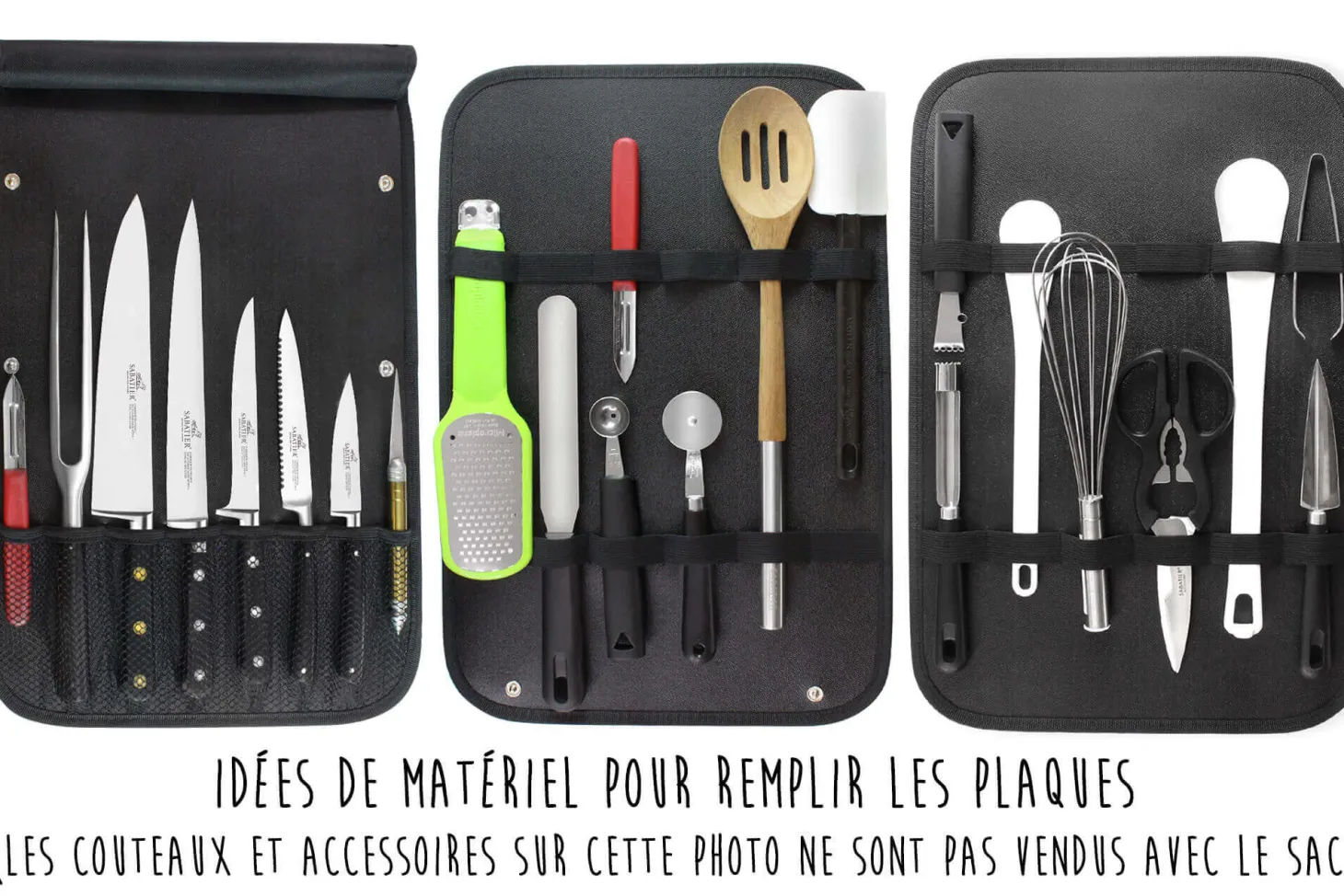 Sac spécial chef Sabatier Idéal Inox 4 couteaux de cuisine français + 1 fourchette - Exclusivité