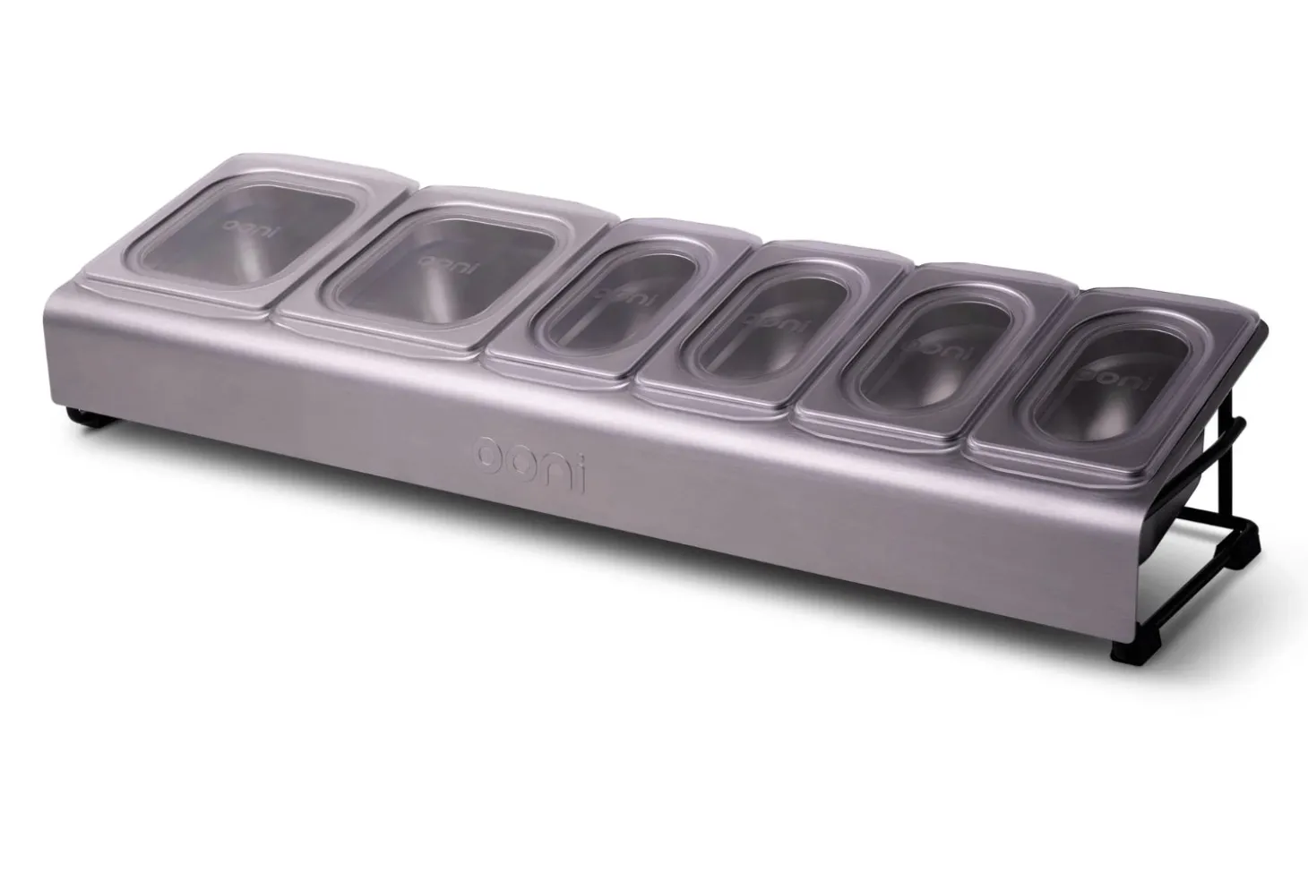Saladette Ooni inox + 6 bacs à garnitures pour pizzas avec couvercles