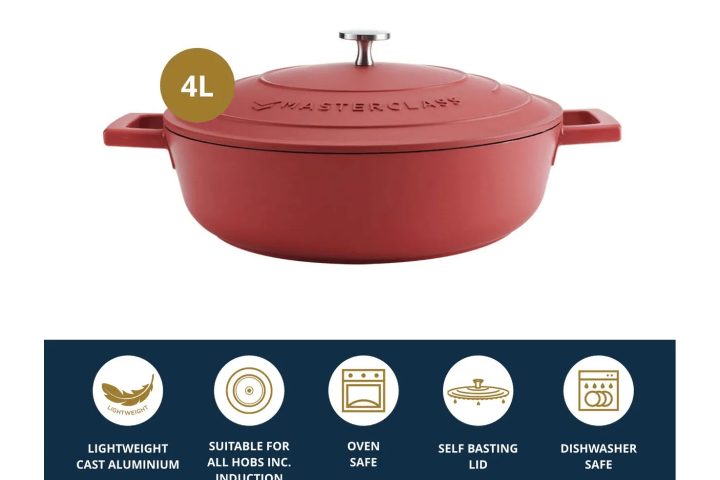 Sauteuse ronde MasterClass compatible induction en fonte d'aluminium 4L
