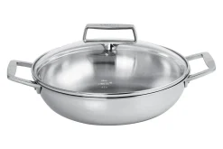 Sautoir Cristel Castel'Pro en acier inoxydable 18/10 5 ply avec 2 anses fixes + couvercle en verre
