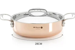 Sautoir droit en cuivre inox De Buyer Prima Matera anses en inox avec couvercle
