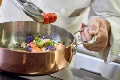 Sautoir droit en cuivre inox De Buyer Prima Matera anses en inox avec couvercle