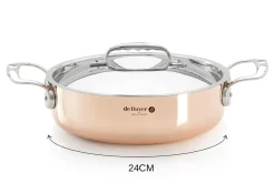 Sautoir droit en cuivre inox De Buyer Prima Matera anses en inox avec couvercle