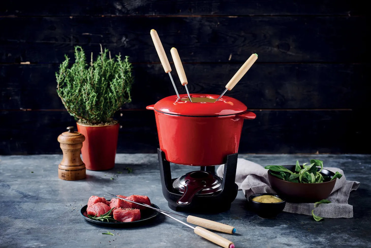 Service à fondue Beka Arome en fonte émaillée pour 6 personnes - Coloris rouge