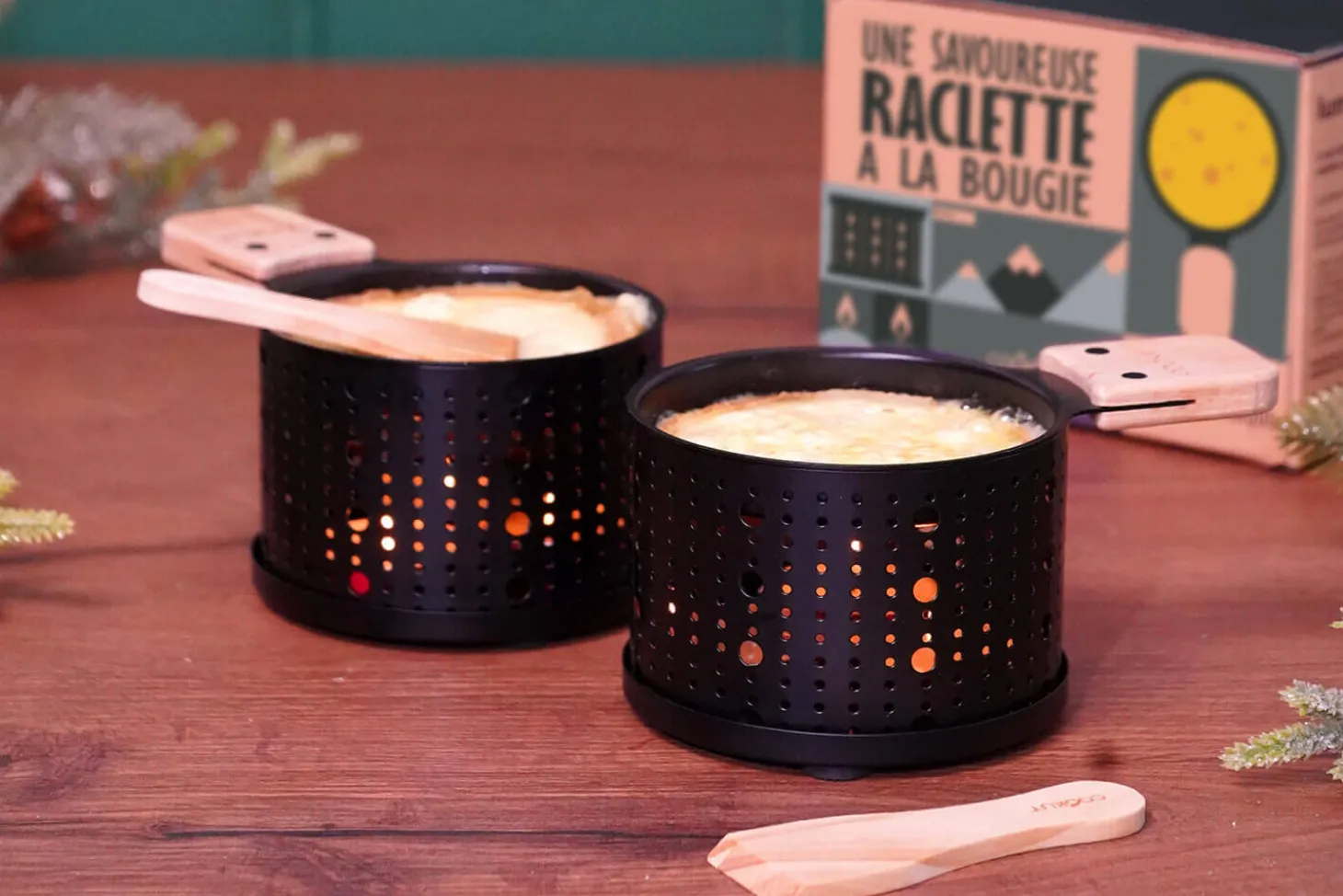 Service à raclette à la bougie Cookut Lumi noir - Services individuels poêlons et spatules